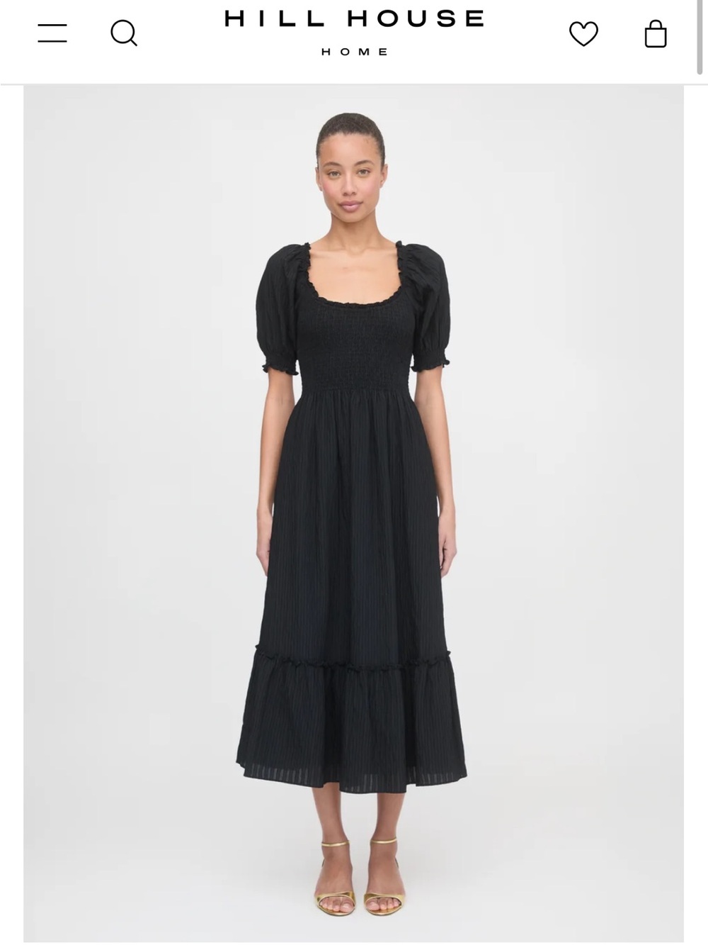 Hill House LOUISA NAP DRESS, MEDIUM (NWOT, Smocked, Midi Dress with Puff Sleeve)